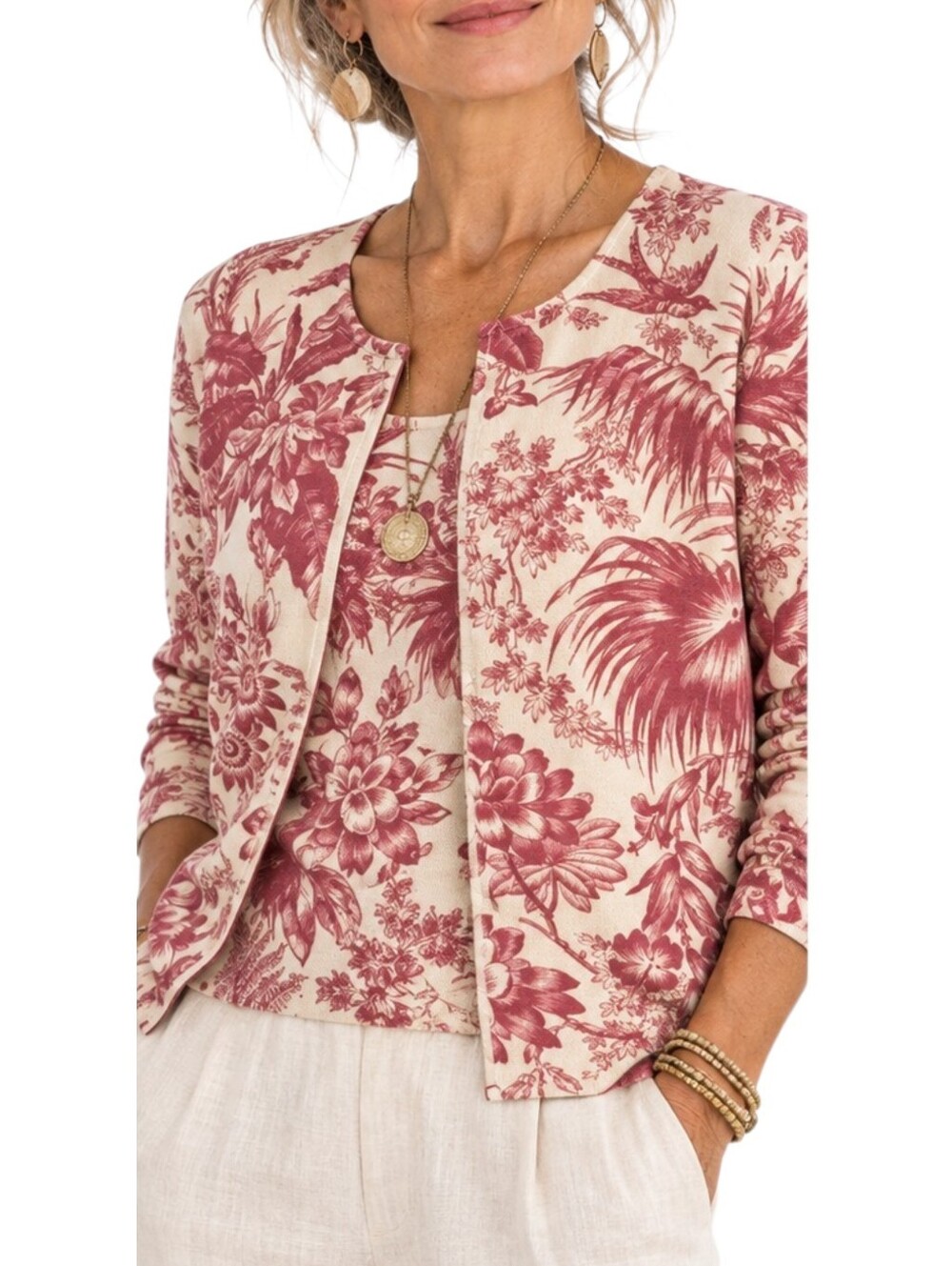 Vintage Liz Claiborne Tropical Floral Twinset L Cardi Tank Y2K Botanical Preppy